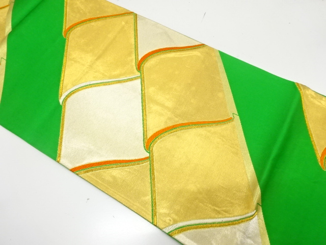 JAPANESE KIMONO / ANTIQUE FUKURO OBI / SILK / WOVEN TILES PATTERN
